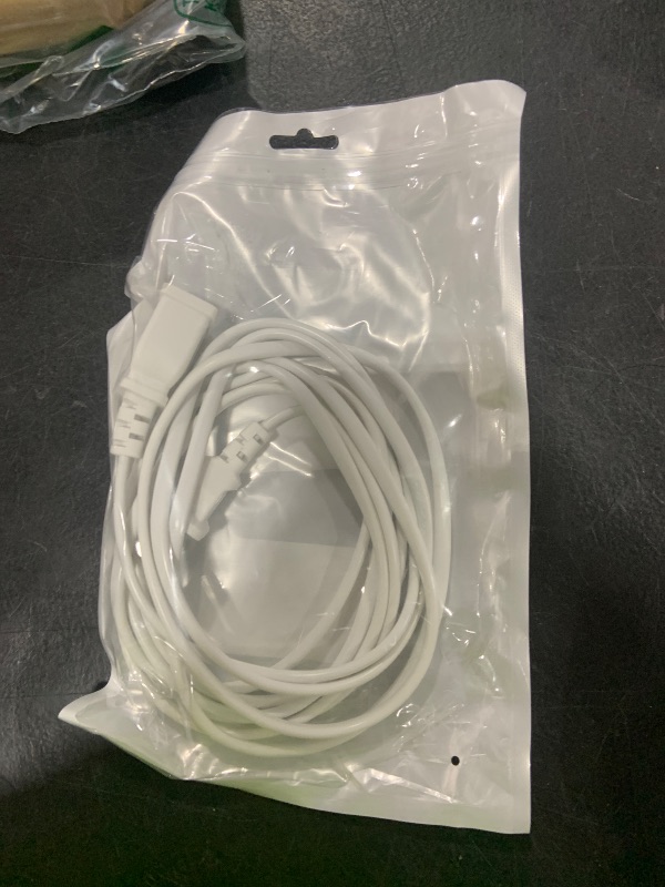 Photo 1 of 2 Prong Polarized White Extension Cord 10 feet Thin Power Cable Male to Female, 125V 5A 625W for Indoor/Home Use, Slim Design for Christmas Lights, Halloween Decor, Lamps & Small Appliances (1Pack)