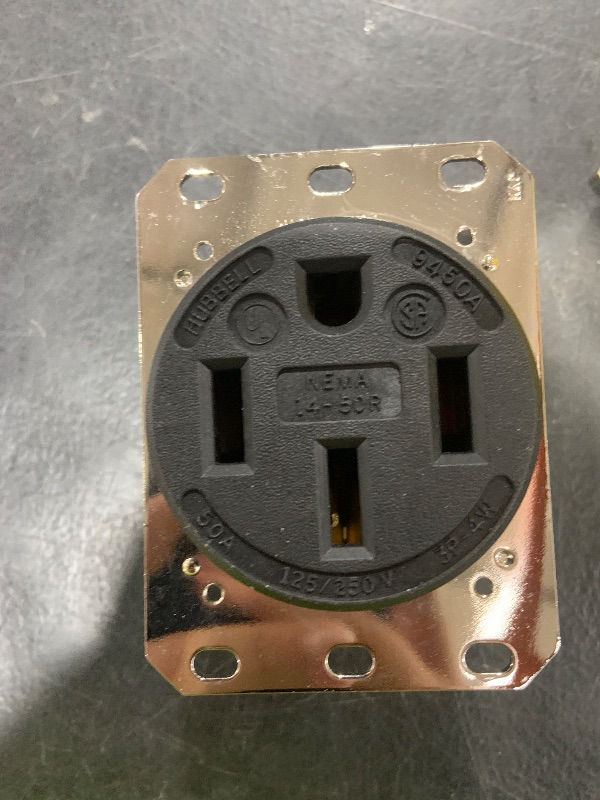 Photo 1 of Hubbell HBL9450A Straight Blade Device Receptacle, RTP, Industrial Grade, 3-Pole 4-Wire Grounding, 50A 125/250V, 14-50R