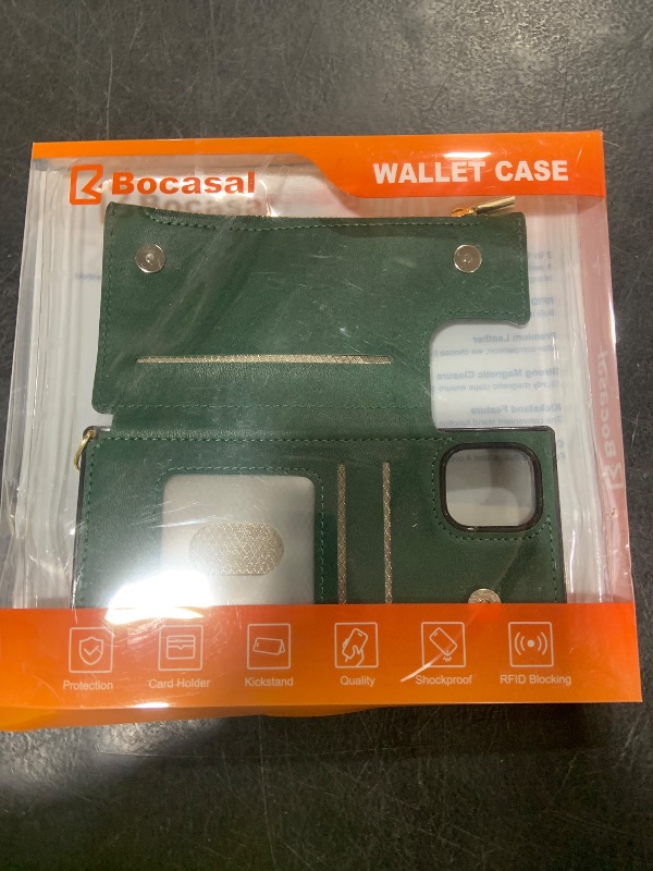 Photo 1 of Bocasal Crossbody Wallet Case for iPhone 11 with Card Holder,Zipper Card Slot Protector Shockproof Purse Cover with Removable Cross Body Strap 6.1 Inch(Green)