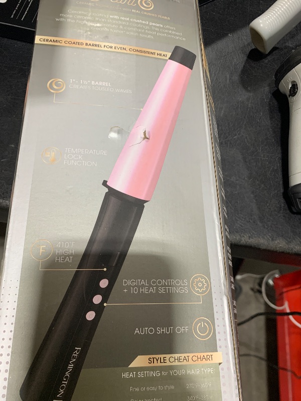 Photo 1 of Remington CI9538 Pro 1"-1.5" Pearl Ceramic Conical Curling Wand, Digital Controls + 10 Heat Settings, Black/Pink