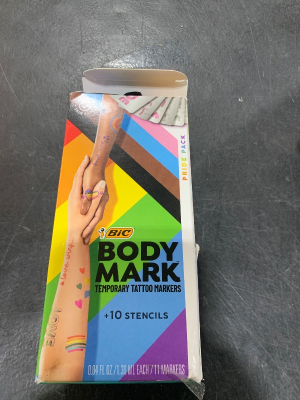 Photo 1 of BODYMARK BIC Temporary Tattoo Markers for Skin, Pride Pack, Flexible Brush Tip, 11-Count Pack of Assorted Colors, Skin-Safe, Cosmetic Quality, Unique Gifts