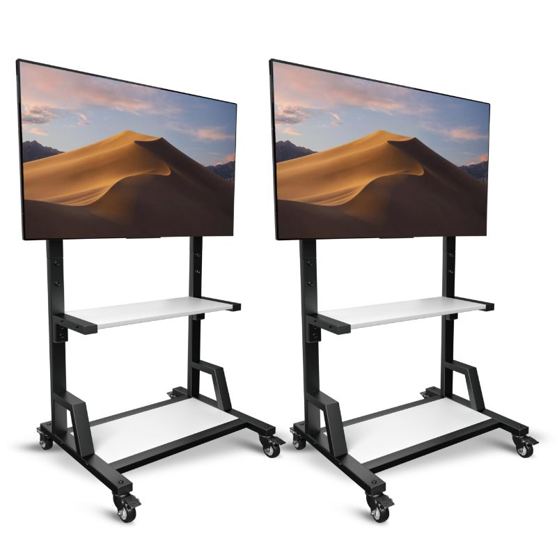 Photo 1 of AENTGIU 2 Pack Portable TV Stand On Wheels, Rolling TV Stands for 32-75 Inch TVs Hold up to 150 lbs, Metal Mobile Tall TVs Cart with Wheels