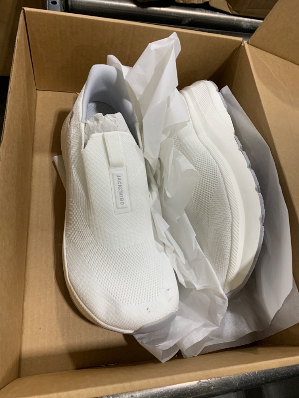 Photo 1 of JACKSHIBO Mens Slip Ins Free up Hands Shoes Wide Toe Box Arch Support Orthopedic Walking Sneakers, White Size 12