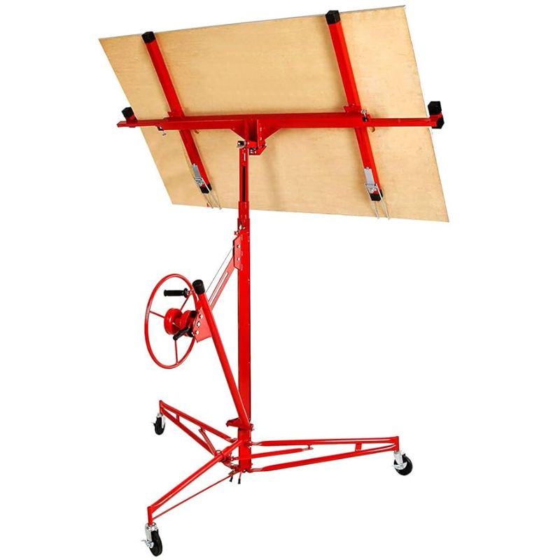 Photo 1 of BMS Drywall Lift 11' Rolling Caster Wheel Lockable Tool Panel Lift Drywall Panel Hoist Jack Lifter Jack, Red, 150Lbs Load Capacity