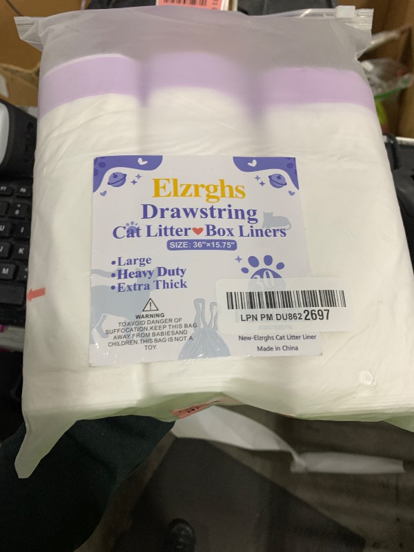 Photo 1 of Elzrghs Cat ter Liners Large, 30 Pack Jumbo Drawstring Cat Litter Bags, Extra Thick Litter Pan Liners Heavy Duty 36""x16"", White