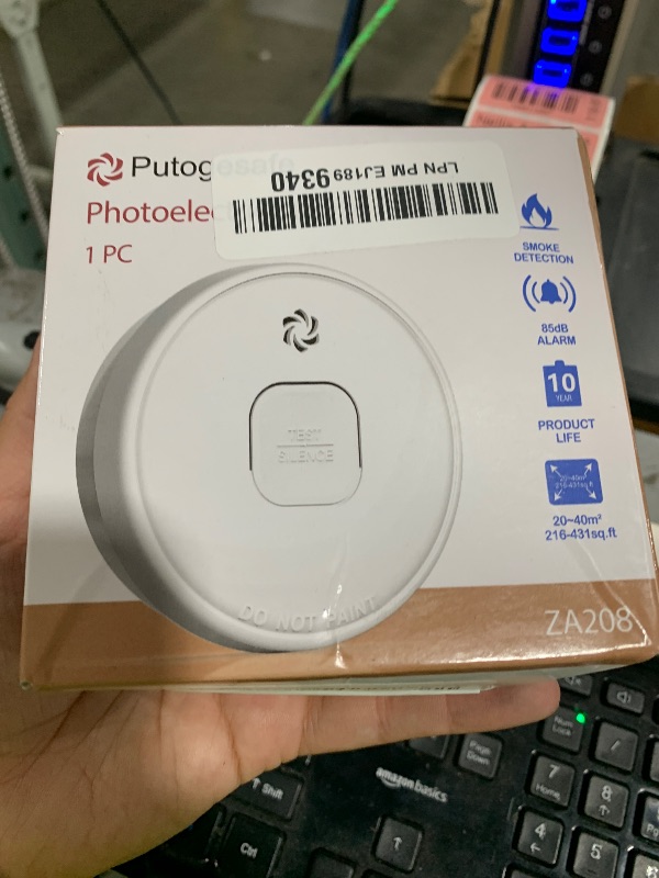 Photo 1 of Detector, 10-Year Smoke Alarm with Photoelectric Sensor and Built-in 3V Lithum Battery, Fire Alarm with Test Button and Low Battery Warning, Fire Safety for Home,1 Pack