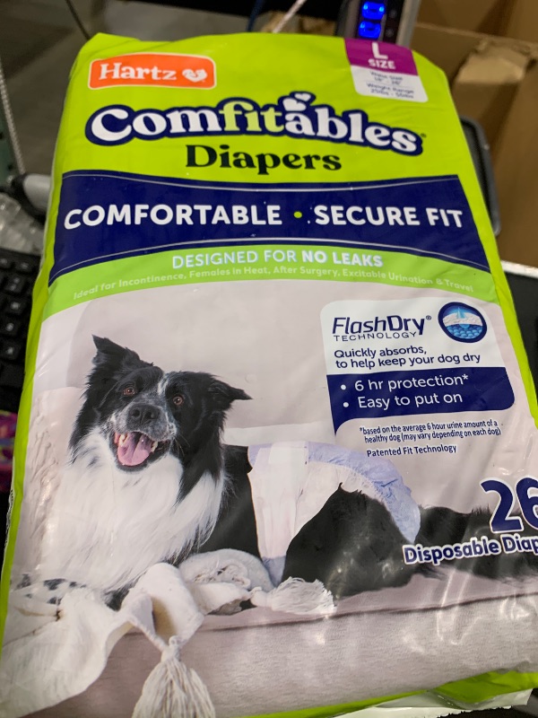 Photo 1 of New! Hartz® Comfitables® Disposable Dog Diapers, Size Large 26 Count, Comfortable & Secure Fit, Easy to Put On, Super Absorbent Male and Female Diaper
