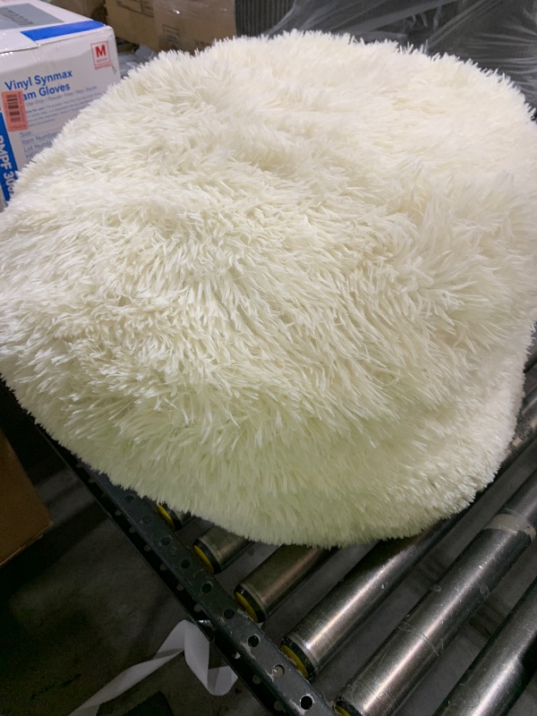 Photo 1 of Round Stuffed Pouf Ottoman, Long Faux Fur Poufs with Foam Chunk Filling, Fluffy and Furry Pouf Foot Stool Storage Ottoman, 20 X 15 Floor Poufs Foot Rest for Living Room,
