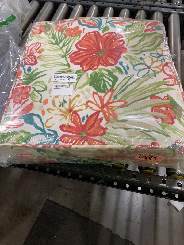 Photo 1 of Greendale Home Fashions Outdoor 18-inch Square Reversible Seat Cushion with Ties, 2-Pack, Garden Floral 2 Count