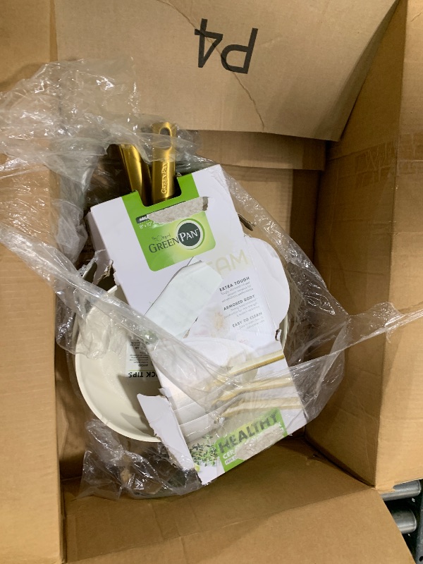 Photo 1 of GreenPan Hard Anodized Healthy Ceramic Nonstick 8" 10" & 12" 3 Piece Frying Pan Skillet Set, Gold Handle, PFAS-Free, Dishwasher Safe, Oven Safe, Cream White