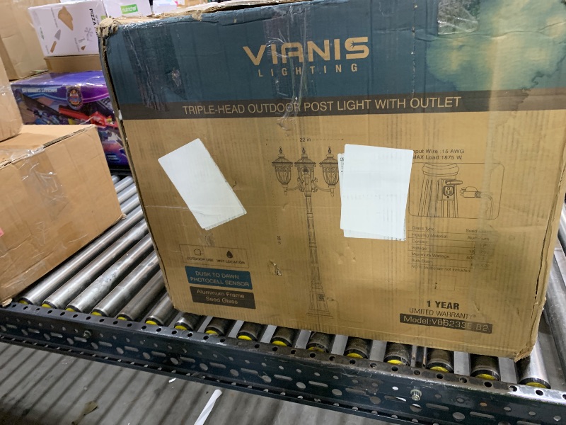 Photo 1 of VIANIS Outdoor Lamp Post Light with Outlet, Dusk to Dawn Black Light Lamp, Posts for Outside with 3 Head, Waterproof Post Lights Outdoor for House, Doorway, Driveway, Anti-Rust
