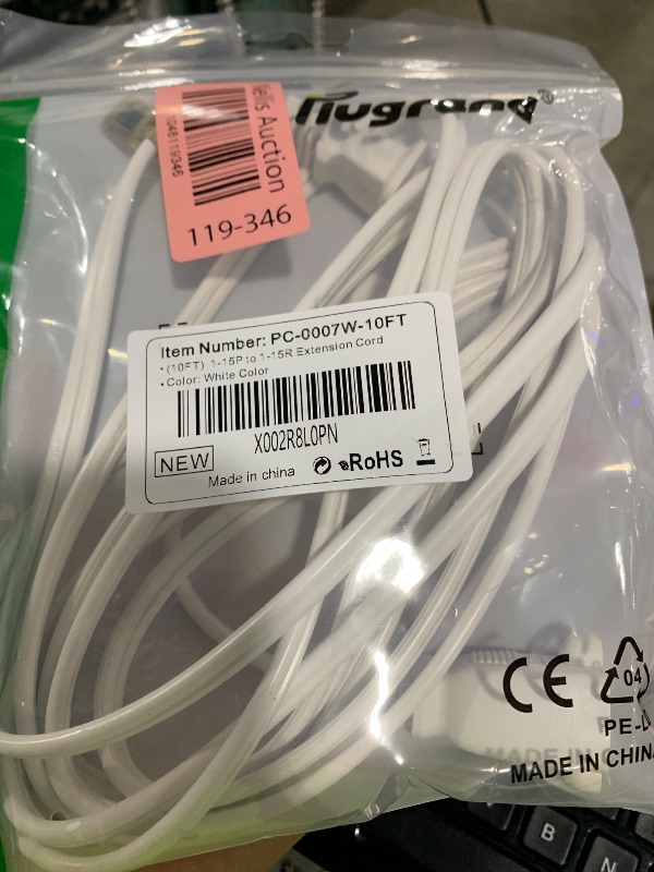 Photo 1 of 10-Feet (3.0Meter) Long Polarized White US 2-Prong Male-Female Extension Power Cord,16AWG 2Pin Extension Cable 2-Prong Male/Female Extension, Nema 1-15 Extension