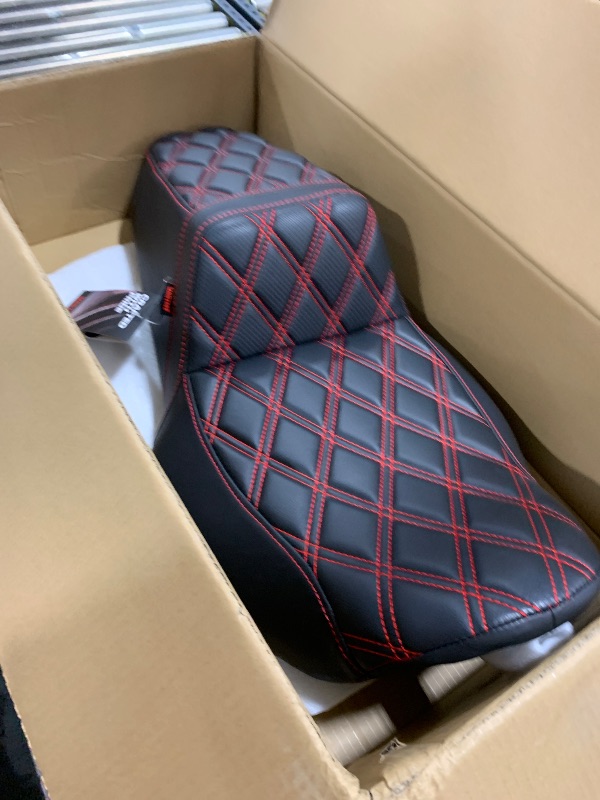 Photo 1 of VASTMT One-Piece Driver and Passenger Seat with Diamond Pattern Stitching Fit for Harley Touring Road King 1997-2007 Street Glide 2006-2007 (Red Stitching)