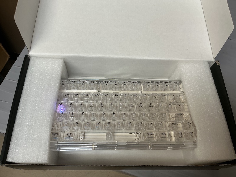 Photo 1 of Transparent Mechanical Keyboard, RGB Backlit Wireless Creamy Gaming Keyboards, Hot Swap Customizable Clear Acrylic Design, 80-Key Quiet Linear Switches, 3 Modes BT5.0/2.4G/USB-C 4000mAh Battery, White