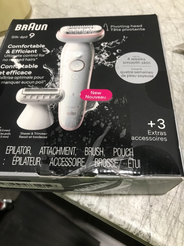 Photo 1 of Braun Epilator Silk-épil 9, Hair Removal Device, Women Shaver & Trimmer, Pivoting Head, Wet and Dry Epilator, Includes Shaver Head and Trimmer Comb, SES9-030