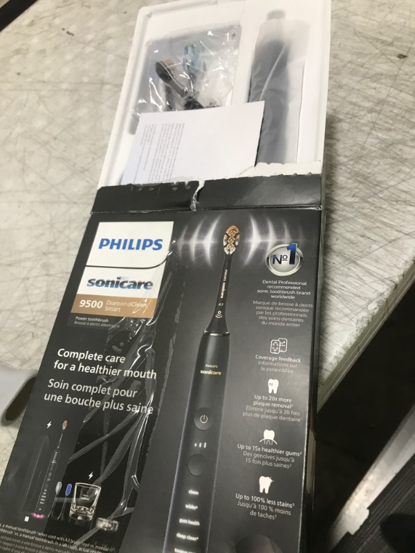 Photo 1 of Philips Sonicare DiamondClean Smart 9500 Electric Toothbrush, Sonic Toothbrush with App, Pressure Sensor, Brush Head Detection, 5 Brushing Modes and 3 Intensity Levels, Black, Model HX9923/11