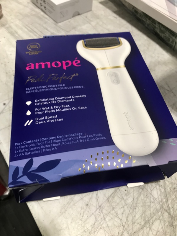 Photo 1 of Amopé Pedi Perfect Electric Callus Remover Foot File w/ Diamond Crystals, Pedicure Tool for Feet, Removes Hard & Dead Skin, Feet Scrubber & Buffer, Splashproof, w/ Extra Coarse Roller Head, 1 Count