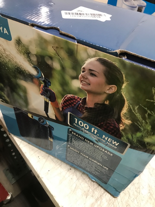 Photo 1 of KETTOYA Non-Expanding Garden Hose 100 ft, Kink Free Flexible Water Hose with 10-Pattern Spray Nozzle, Lightweight Hose Pipe, Leak Proof, 3/4" Swivel Connectors, Super Fabric, Portable Storage Strap