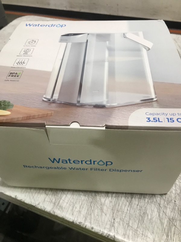 Photo 1 of Waterdrop Rechargeable Water Filter Dispenser, 200-Gallon Water Pitcher, Instant 15-Cup Countertop System, 10X Filtration Efficiency, Reduce 98% Chlorine and 20+ Contaminants, White