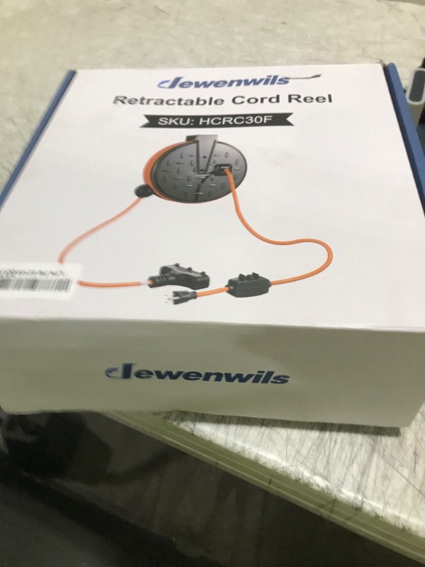 Photo 1 of DEWENWILS 30FT Extension Cord Reel, 16/3 Gauge SJTW Power Cord, Retractable Cord Reel with 3 Outlets, Ceiling/Wall Mount for Garage, Workshop, 10A Circuit Breaker, Metal Plate, UL Listed, Orange
