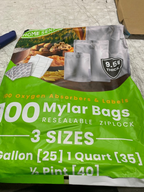 Photo 1 of 100pcs Mylar Bags for Food Storage - Extra Thick 10 Mil - Includes Gallon/Quart/Pint Sizes with 400cc Oxygen Absorbers - Zip Resealable Storage Pouches - Bolsas Mylar