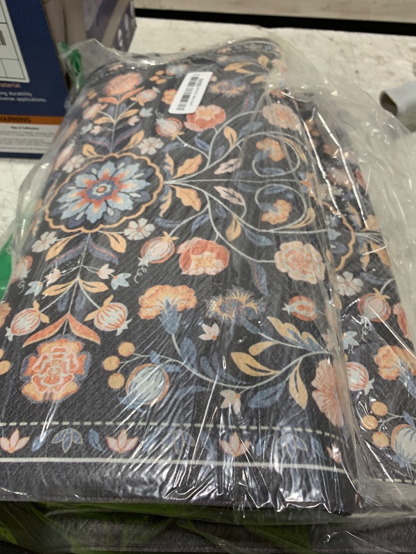 Photo 1 of KIMODE Comfort Kitchen Mats for Floor Cushioned Anti Fatigue,Boho Vintage Floral Kitchen Rug Non Slip,Memory Foam Waterproof Standing Carpet for Laundry Sink Office,Black