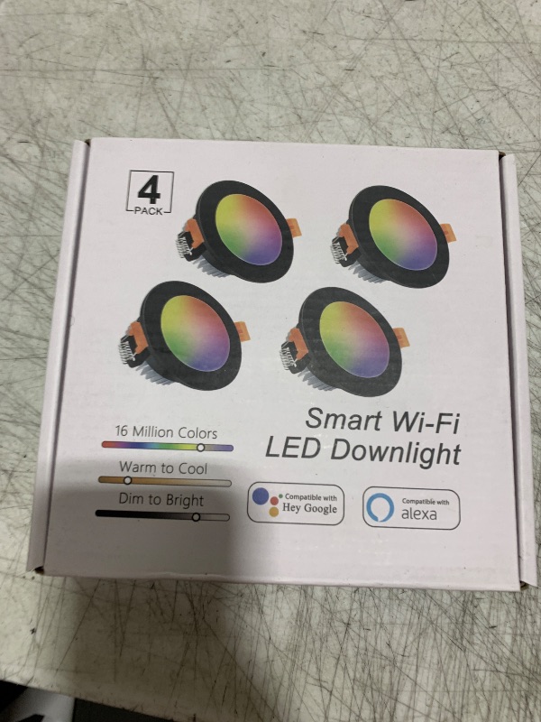 Photo 1 of LightingWill 2 Inch Recessed Lighting, Smart WiFi LED Downlight, 5W LED Ceiling Light Compatible with Alexa/Google Assistant, Dimmable RGB & 2700K-6500K, 120V with Driver, Black Trim (4 Pack)