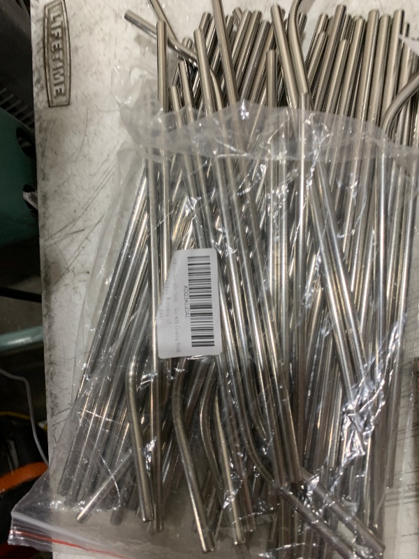 Photo 1 of 100Piece Reusable Stainless Steel Straws 8.5" 10.5" Metal Drinking Smoothie Straws for Tumblers 20oz-32oz with Cleaning Brush