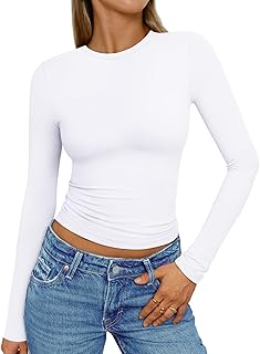 Photo 1 of AUTOMET Womens Long Sleeve Shirts Basic Crop Tops Going Out Fall Fashion Slim Fit Y2K Tops 2025 s