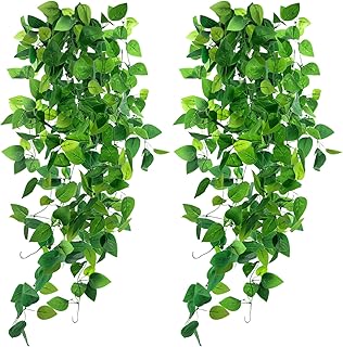 Photo 1 of DomeStar 2PCS Fake Hanging Plants, Ivy Vines Hanging Plants Realistic Artificial Decor Greenery Garland for Home Decor Office Indoor Outdoor (No Baskets)
