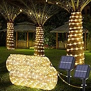 Photo 1 of Solar Rope Lights, 2 Packs Total 132ft 400LED Solar String Lights, 8 Modes Waterproof Solar Powered Outdoor Light, Flexible Clear Tube Light for Garden Backyard Patio Deck Pool Tree Decor - Warm White
