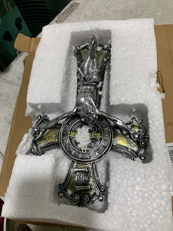 Photo 1 of Taprion Crucifix Wall Cross - Saint Benedict Resin Wall Art - 10 Inch Golden Cross Give Blessing and The Spiritual Sacred: Faith Gift for Your Acquaintances