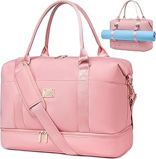 Photo 1 of weiatas Travel Duffel Bag Weekender Overnight Bag for Women with Shoe Compartment, Sport Gym Bag with Yoga Mat Strap & Wet Pocket, Travel Carry On Tote with Luggage Strap (Pink)
