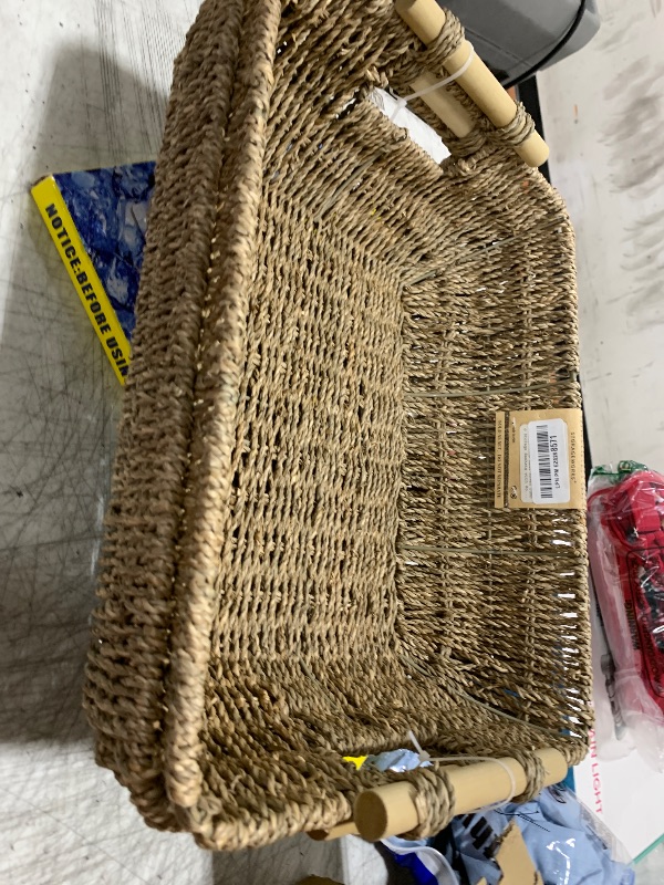 Photo 1 of StorageWorks Hand-Woven Jumbo Storage Baskets with Wooden Handles, Seagrass Wicker Baskets for Organizing, 2-Pack