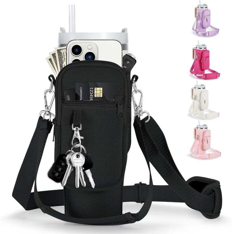 Photo 1 of linmaya Water Bottle Carrier Bag with Phone Pocket for Stanley Cup 40/30oz,Insulated Neoprene Water Bottle Holder Cross-boday Bag with Adjustable Shoulder & Handheld Strap Stanley Cup Accessories
