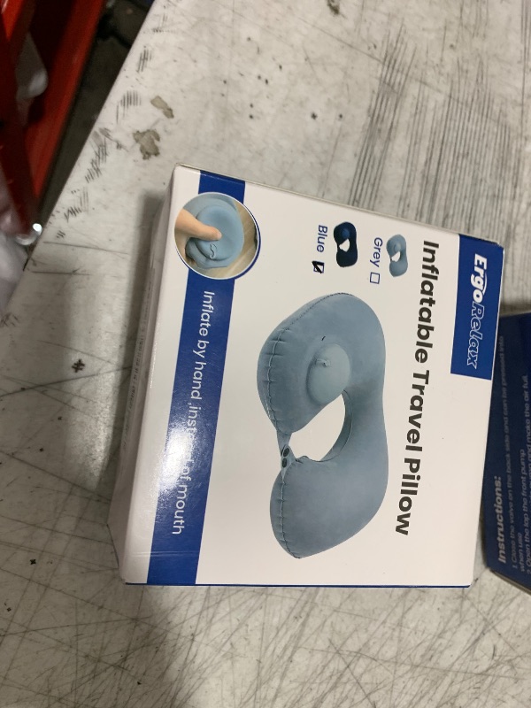 Photo 1 of ErgoRelax Inflatable Travel Pillow, Neck Pillow for Traveling Airplanes Train Car Office, Portable U-Shaped Blow Up Neck Support Pillow (Blue)