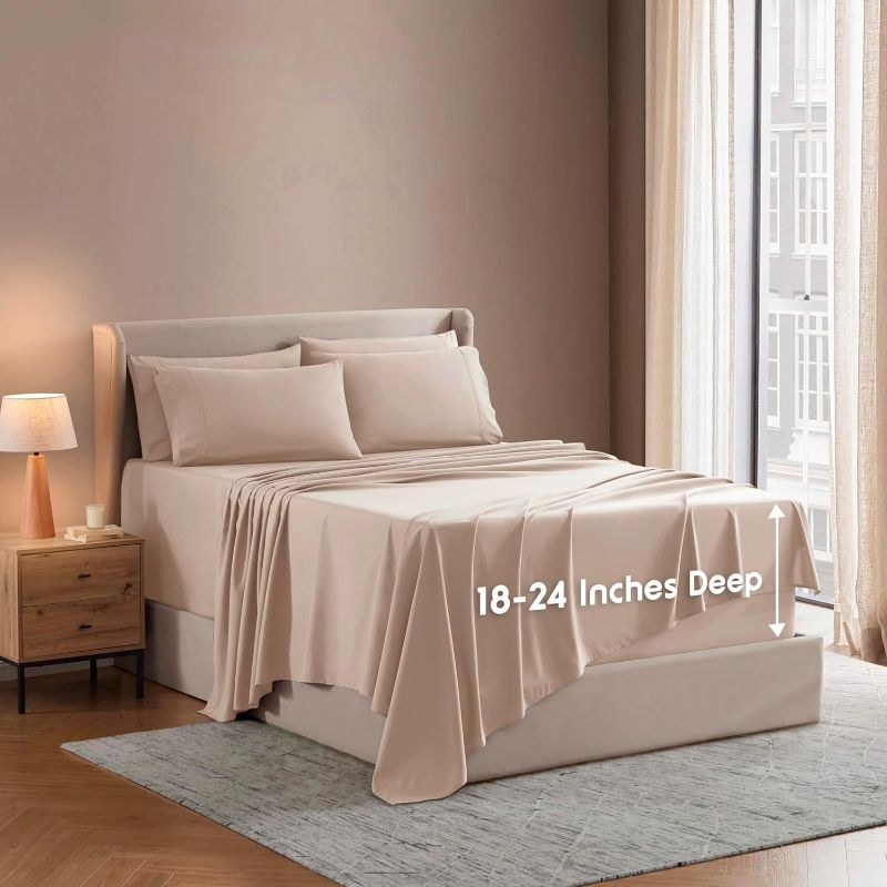 Photo 1 of Nestl Extra Deep King Sheet Set - 6 Piece Breathable & Cooling Sheets - Hotel Luxury Bedding Set w/18-24 Inch Extra Deep Pockets - Easy & Secure Fit - Super Soft, Wrinkle Free & Comfy - Off White
