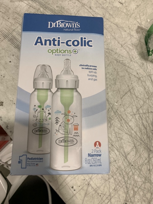 Photo 1 of Dr. Brown's Natural Flow Anti-Colic Options+ Narrow Baby Bottle, Pig & Frog, 8 oz/250 mL, with Level 1 Slow Flow Nipple, BPA Free, 0m+, 2-Pack
