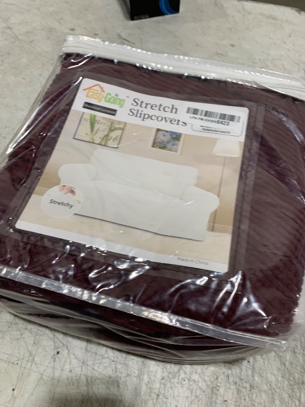 Photo 1 of Easy-Going Stretch Oversized Loveseat Slipcover 1-Piece Sofa Cover Furniture Protector Couch Soft with Elastic Bottom for Kids Polyester Spandex Jacquard Fabric Small Checks Wine