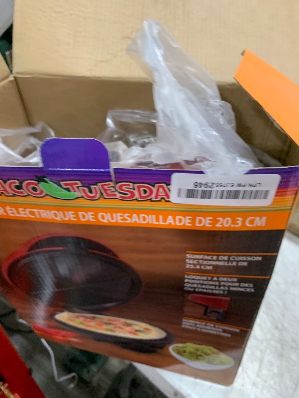 Photo 1 of Taco Tuesday Deluxe 8-Inch 6-Wedge Electric Quesadilla Maker with Extra Stuffing Latch, Red