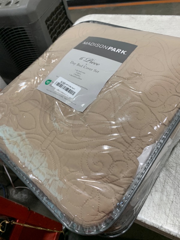 Photo 1 of Madison Park Cotton Daybed Cover Set-Double Sided Quilting Classic Cottage Design All Season Bedding with Bedskirt, Matching Shams, Decorative Pillow, 39"x75", Quebec Khaki 6 Piece