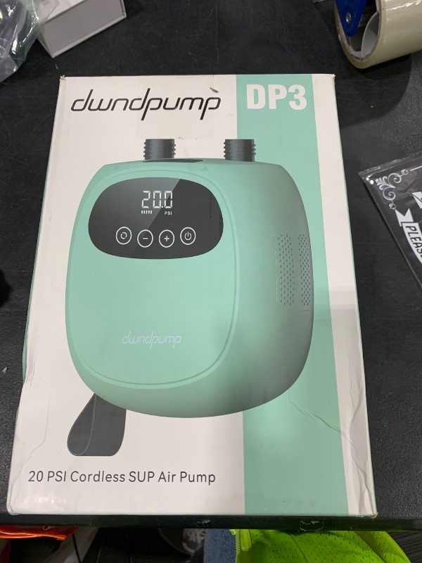 Photo 1 of dwndpump Electric Paddle Board Pump, Rechargeable 20 PSI SUP Pump, Dual-Stage Inflation and Deflation Sup Air Pump, Portable Electric Pump for Kayaks, Wind Wings, SUPs (with 7 Valve Adapters)