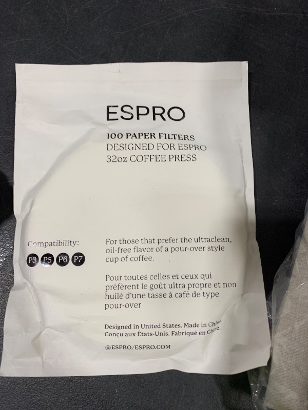 Photo 1 of ESPRO 100 Count Coffee Paper Filters - for ESPRO Coffee French Press, P3/P5/P6/P7, 32 Ounce