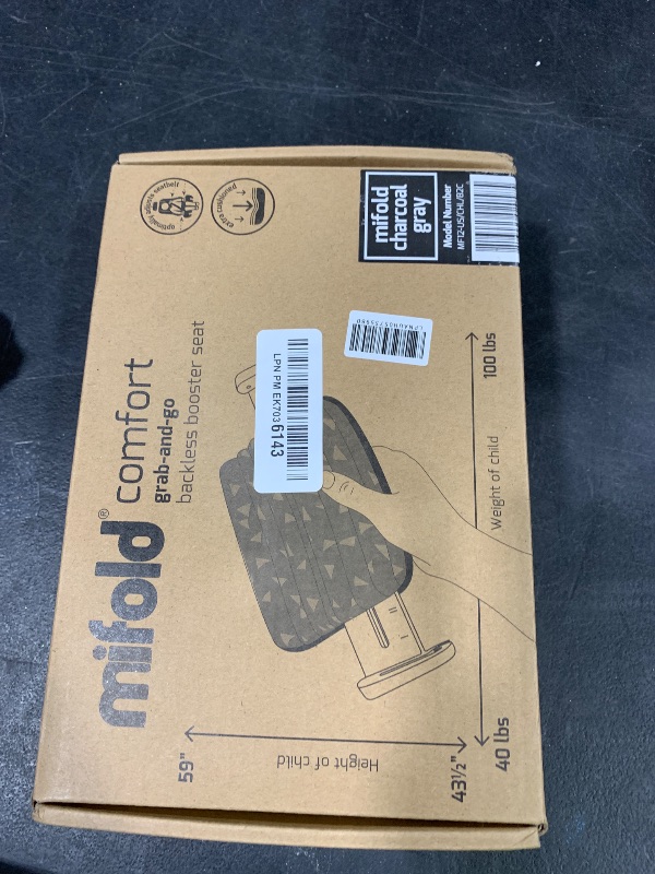 Photo 1 of New Mifold Comfort Grab-and-go Car Backless Booster Seat-Compact and Portable for Every Day, Carpooling, Travel, Charcoal Grey