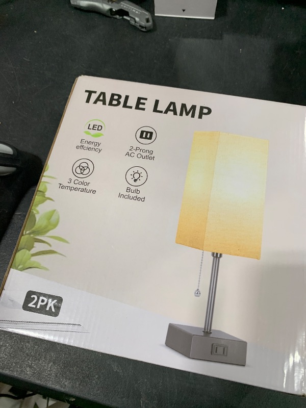 Photo 1 of 15'' Table Lamp for Bedroom set of 2,3-Color Bedside Lamps with Pull Chain Table Lamps for Night stands with AC Outlet,Small Night Light Lamps with 2 Bulbs Lamps for Living Room Kids Room Office Decor