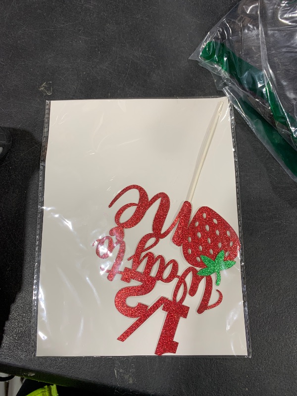 Photo 1 of Strawberry 1/2 Way to One Cake Topper half birthday decoration baby boys girls 6 month birthday party supplies