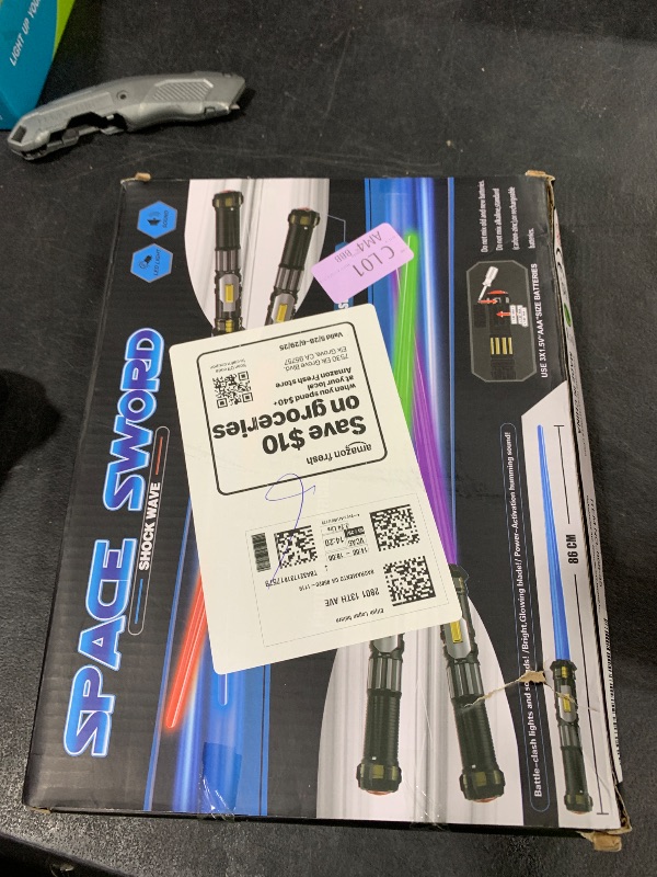 Photo 1 of 4 Pack  Sword Saber with FX Sound (on-Off Control) and Full Retractable Handle, 4 Colors LED Glow in The Dark Toy for Kids Adult