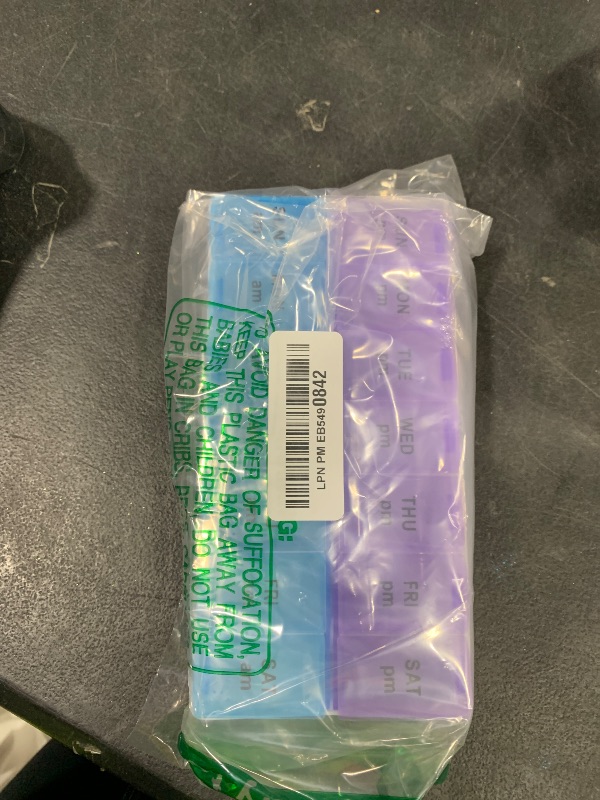 Photo 1 of 7 Day Weekly AM PM Pill Organizer, ShysTech Large Pill Case Pill Box for Pills Vitamin Supplements Medication (Purple/Blue)