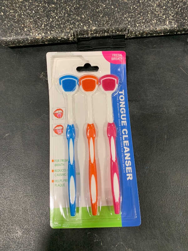 Photo 1 of Tongue Brush, Tongue Scraper, Tongue Cleaner Helps Fight Bad Breath, 3 Tongue Scrapers, 3 Pack (Blue & Orange & Red)