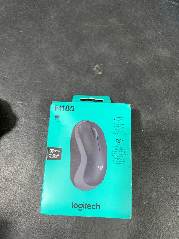 Photo 1 of Logitech M185 Wireless Mouse, 2.4GHz with USB Mini Receiver, 12-Month Battery Life, 1000 DPI Optical Tracking, Ambidextrous PC/Mac/Laptop - Swift Grey